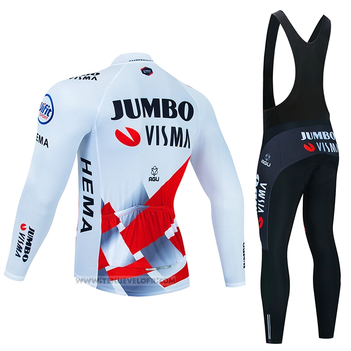 2023 Maillot Cyclisme Jumbo Visma Rouge Blanc Manches Longues et Cuissard